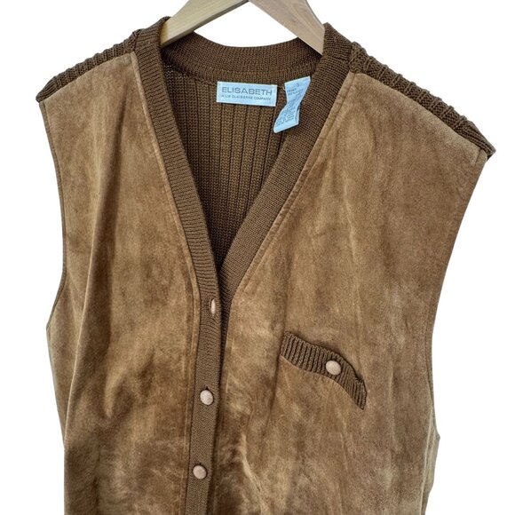 Vintage Elisabeth Suede Knit Vest Womens 3X Brown Button Prairie Cottagecore - Picture 3 of 7